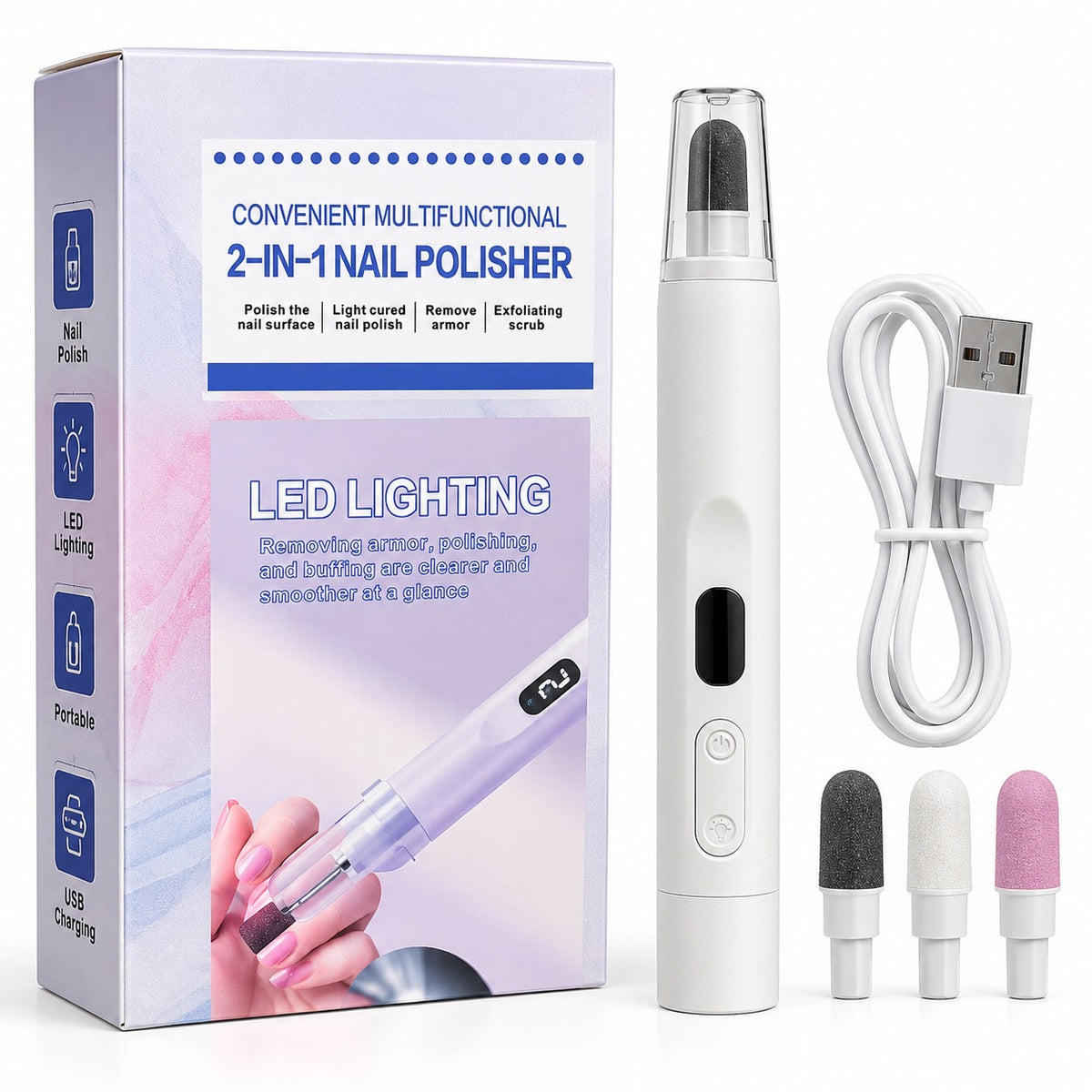 Pulidor de Uñas Eléctrico 2 en 1 con Luz