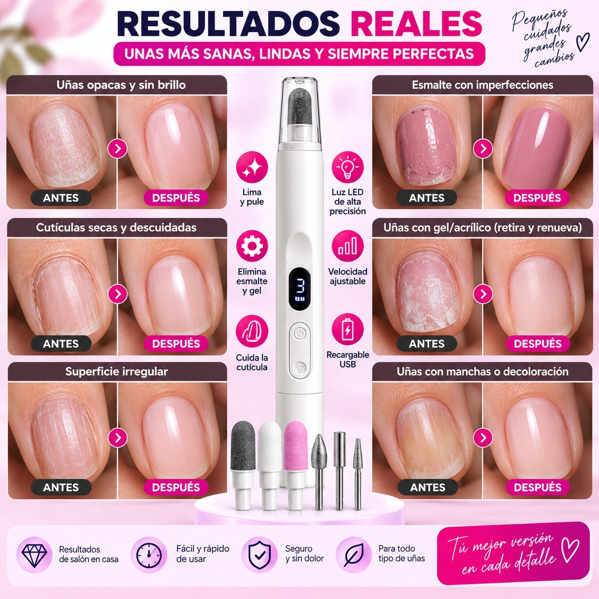 Pulidor de Uñas Eléctrico 2 en 1 con Luz