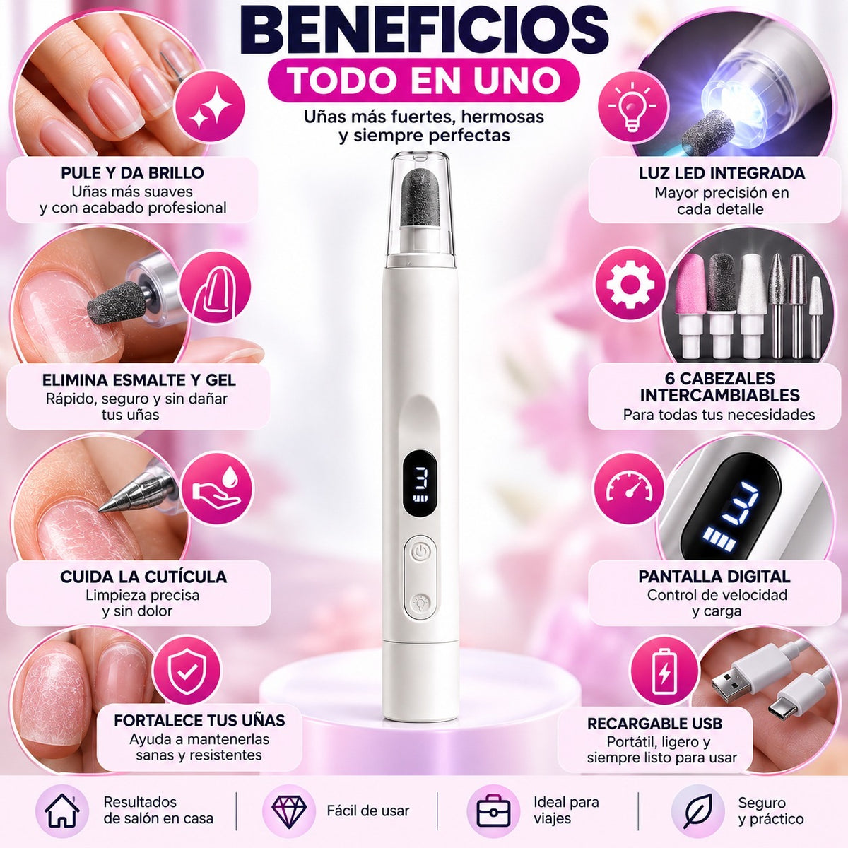 Pulidor de Uñas Eléctrico 2 en 1 con Luz